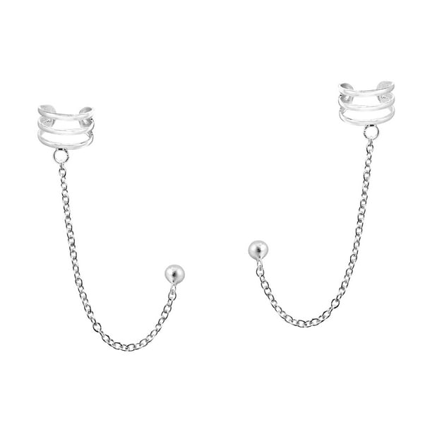 Trendy Leaf Ear Cuff & Chain .925 Sterling Silver Stud Earrings 